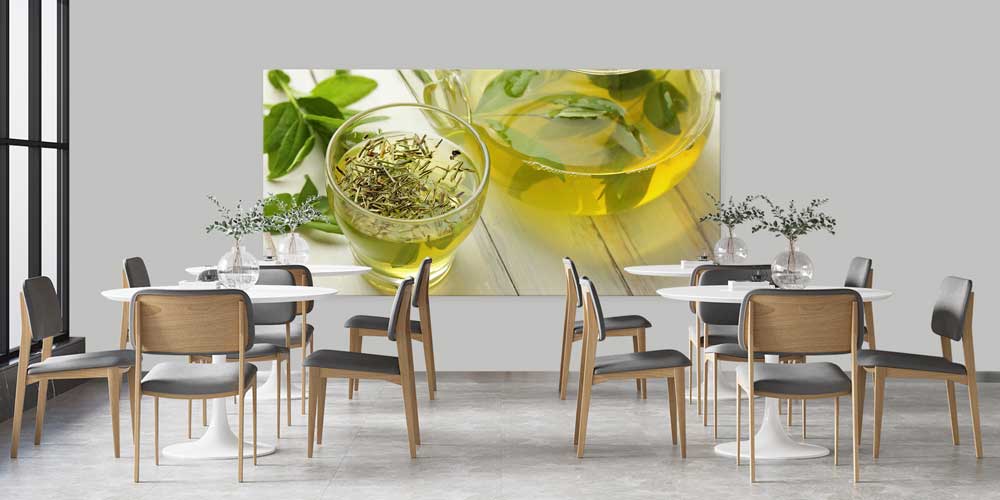 Yeşil Çay ve Taze Yapraklar Tasarımlı Büyük Ebat Duvar Dekoru – 12449