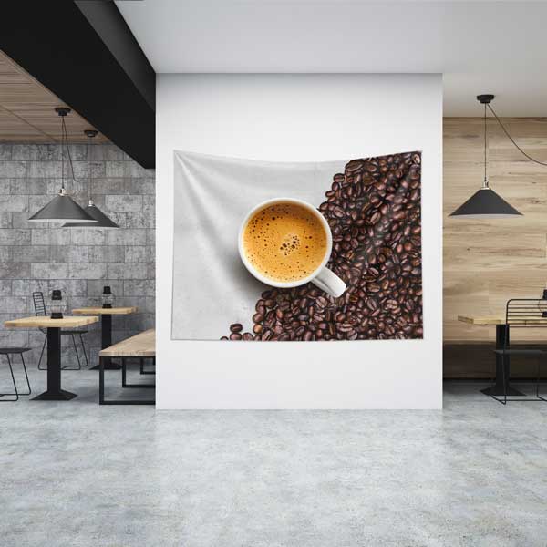 Kahve Çekirdekleri ve Köpüklü Kahve Fincanı Kafe Duvar Örtüsü 12527