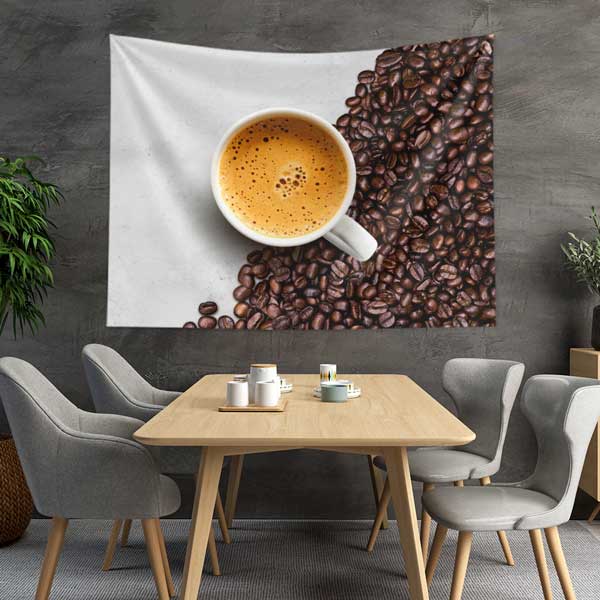 Kahve Çekirdekleri ve Köpüklü Kahve Fincanı Kafe Duvar Örtüsü 12527