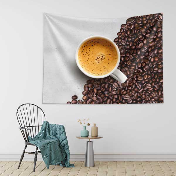 Kahve Çekirdekleri ve Köpüklü Kahve Fincanı Kafe Duvar Örtüsü 12527