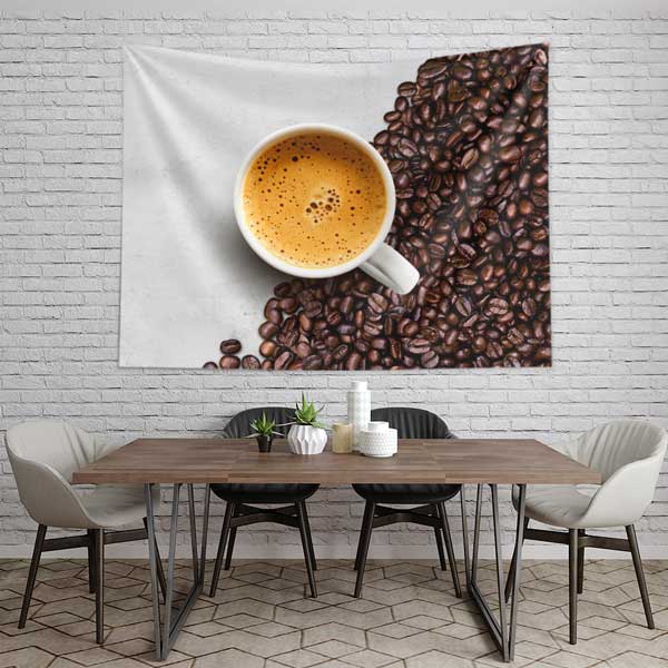 Kahve Çekirdekleri ve Köpüklü Kahve Fincanı Kafe Duvar Örtüsü 12527
