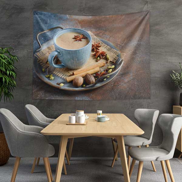 Baharatlı Kahve Fincanı ve Tarçınlı Tabak Kafe Duvar Örtüsü 12528