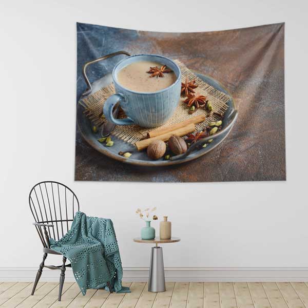 Baharatlı Kahve Fincanı ve Tarçınlı Tabak Kafe Duvar Örtüsü 12528