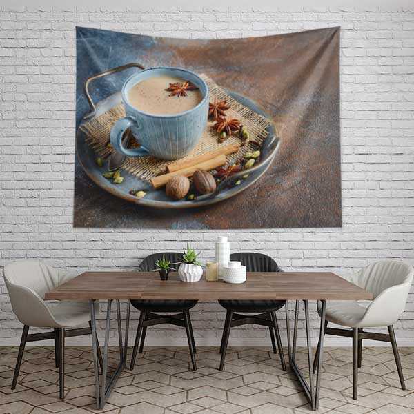 Baharatlı Kahve Fincanı ve Tarçınlı Tabak Kafe Duvar Örtüsü 12528