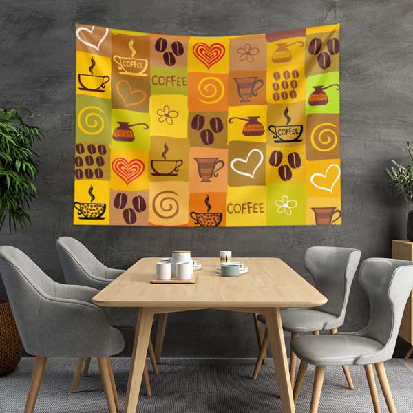 Renkli Kahve Desenli Kafe Duvar Örtüsü 12530