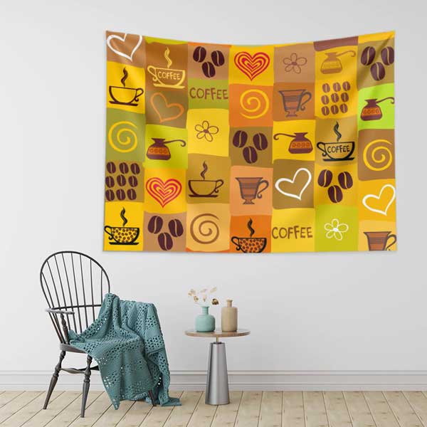 Renkli Kahve Desenli Kafe Duvar Örtüsü 12530