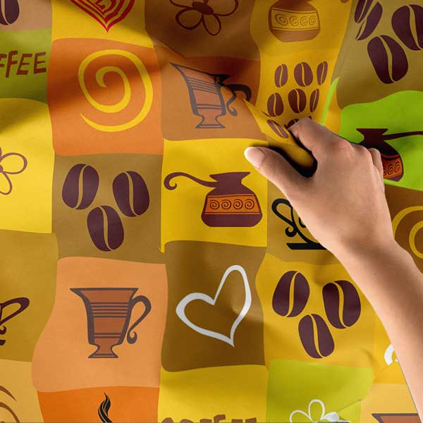 Renkli Kahve Desenli Kafe Duvar Örtüsü 12530