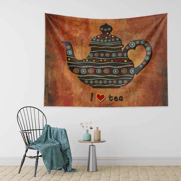 I Love Tea Tasarımlı Kafe Duvar Örtüsü Kumaş Baskı 12540