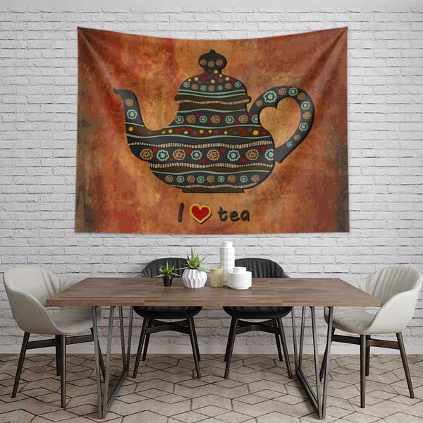 I Love Tea Tasarımlı Kafe Duvar Örtüsü Kumaş Baskı 12540