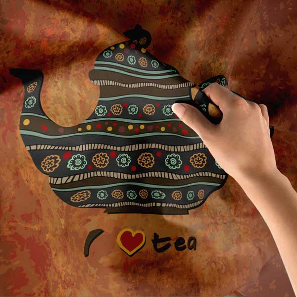 I Love Tea Tasarımlı Kafe Duvar Örtüsü Kumaş Baskı 12540