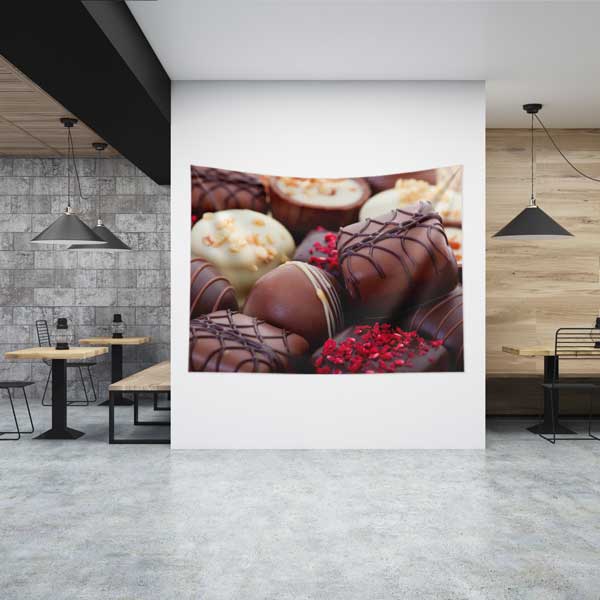 Çikolata Trüf Desenli Kafe Duvar Örtüsü Kumaş Baskı 12542