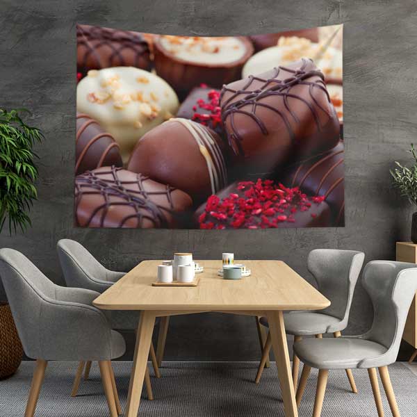 Çikolata Trüf Desenli Kafe Duvar Örtüsü Kumaş Baskı 12542