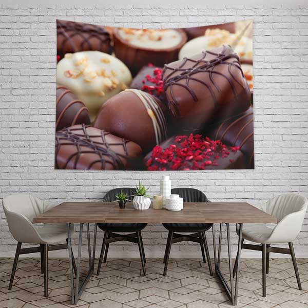 Çikolata Trüf Desenli Kafe Duvar Örtüsü Kumaş Baskı 12542