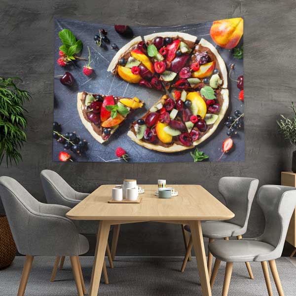 Meyveli Tatlı Pizza Desenli Duvar Örtüsü Kumaş Baskı 12544