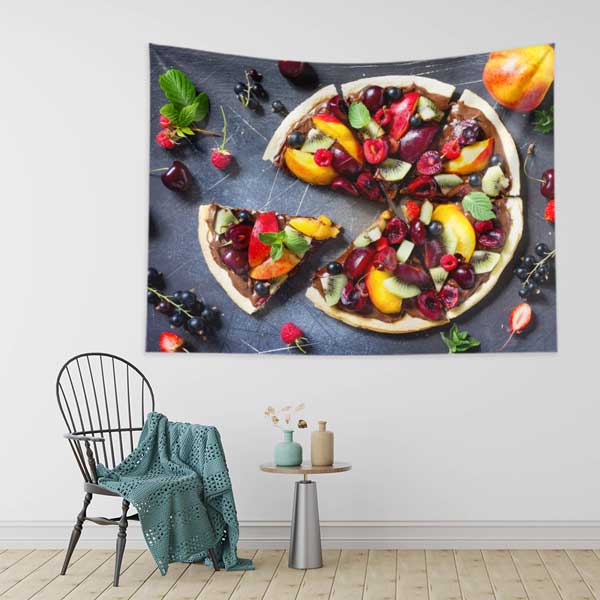 Meyveli Tatlı Pizza Desenli Duvar Örtüsü Kumaş Baskı 12544