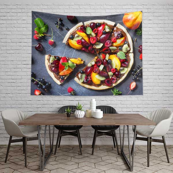 Meyveli Tatlı Pizza Desenli Duvar Örtüsü Kumaş Baskı 12544