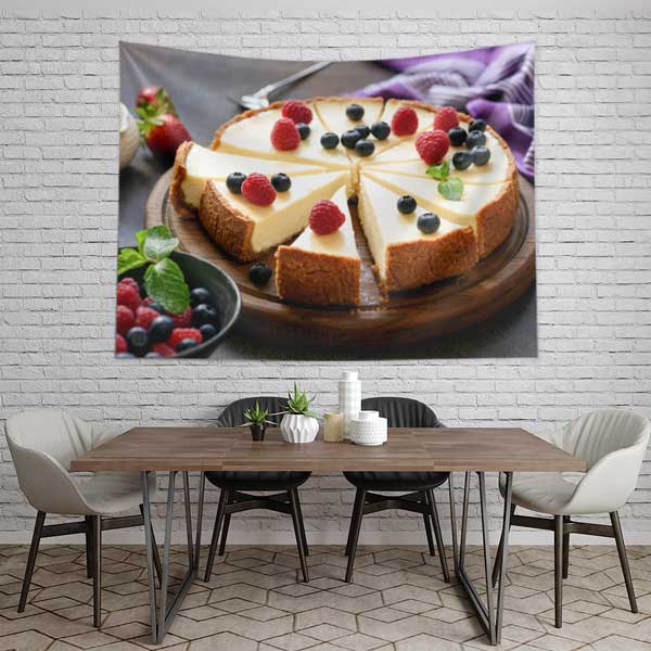 Meyveli Cheesecake Temalı Duvar Örtüsü Kumaş Baskı 12545