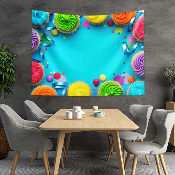 Renkli Cupcake Temalı Duvar Örtüsü Kumaş Baskı 12547