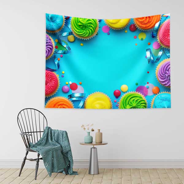 Renkli Cupcake Temalı Duvar Örtüsü Kumaş Baskı 12547