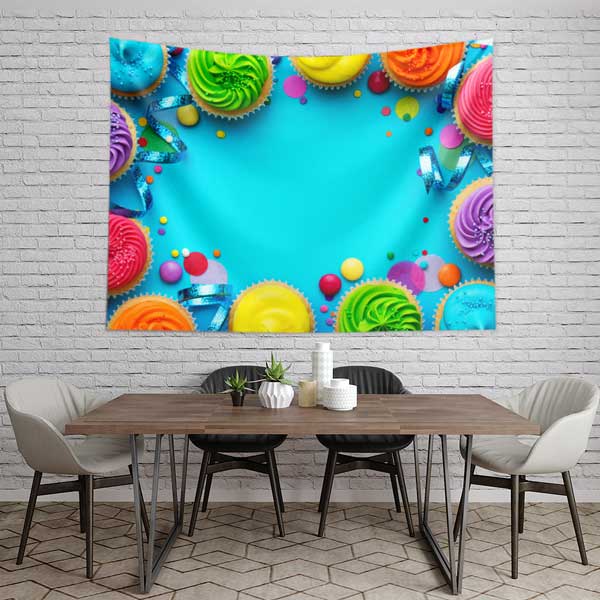 Renkli Cupcake Temalı Duvar Örtüsü Kumaş Baskı 12547