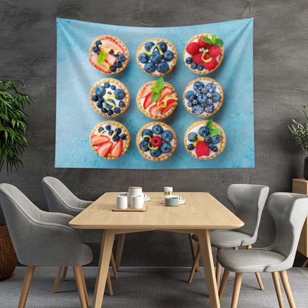 cafe-wall-decoration-12548-01 Meyveli Mini Tartlar Temalı Duvar Dekoru Kumaş Baskı 12548