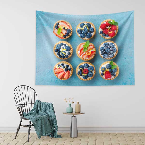 cafe-wall-decoration-12548-02 Meyveli Mini Tartlar Temalı Duvar Dekoru Kumaş Baskı 12548