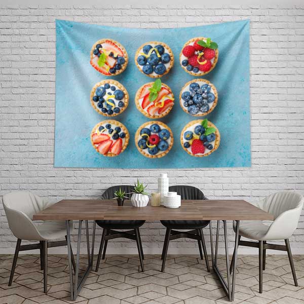 cafe-wall-decoration-12548-03 Meyveli Mini Tartlar Temalı Duvar Dekoru Kumaş Baskı 12548