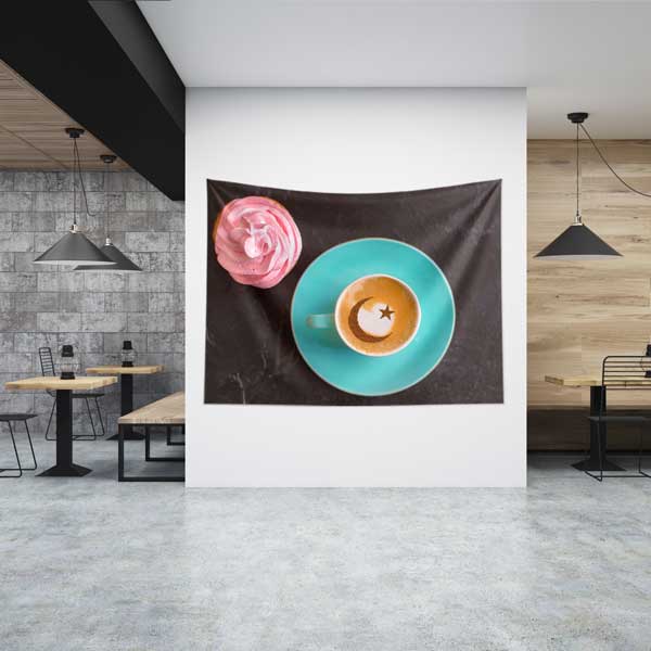 cafe-wall-decoration-12564-00 Ay Yıldız Motifli Kahve Temalı Duvar Örtüsü 12564