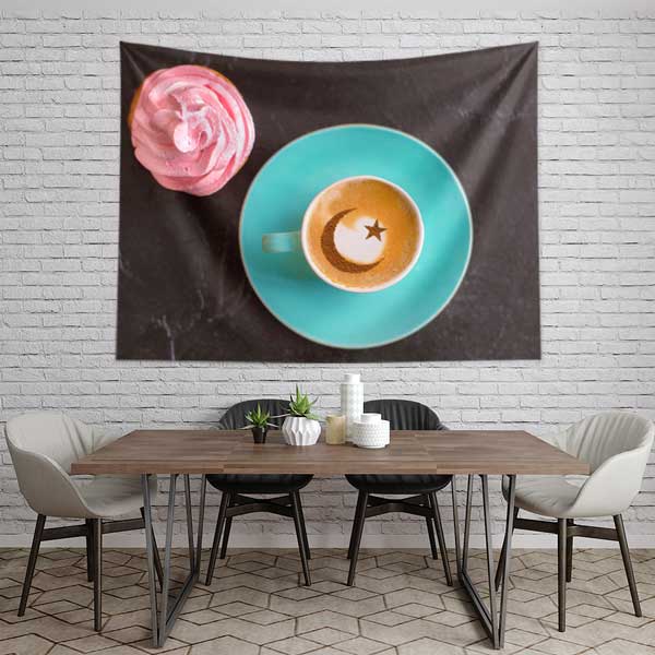 cafe-wall-decoration-12564-03 Ay Yıldız Motifli Kahve Temalı Duvar Örtüsü 12564