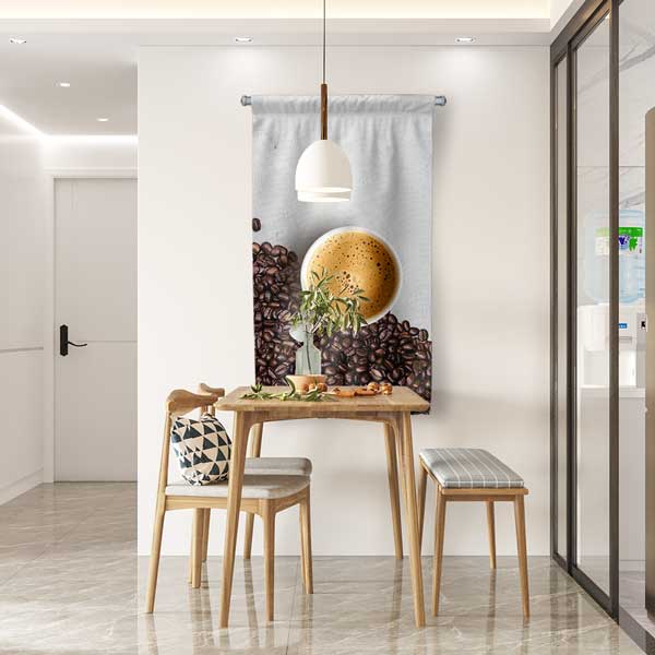 Kahve Çekirdekleri ve Fincan Görselli Kafe Duvar Flaması 12615