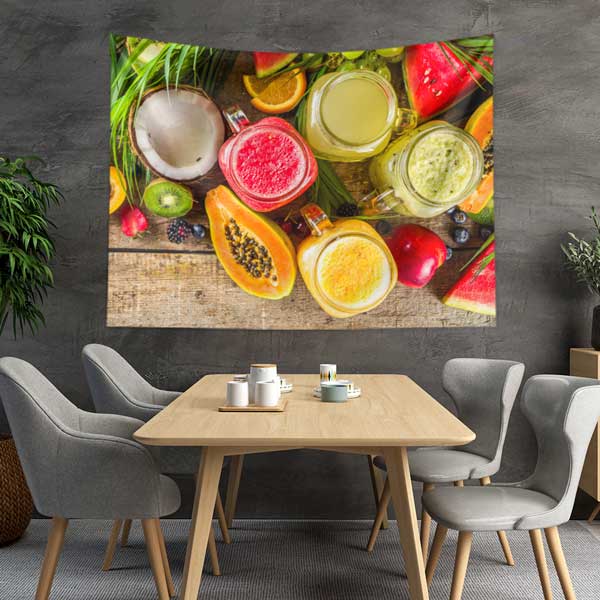 Tropikal Meyve Kokteyli Duvar Tablosu – Renkli Smoothie ve Meyve Dekoru 12558