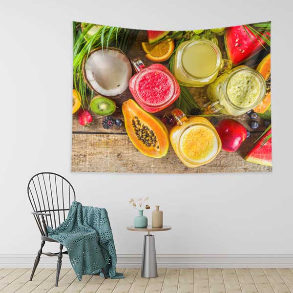 Tropikal Meyve Kokteyli Duvar Tablosu – Renkli Smoothie ve Meyve Dekoru 12558
