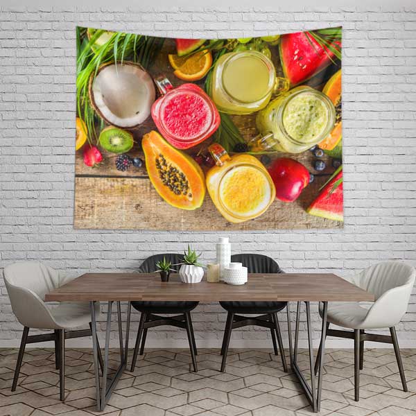 Tropikal Meyve Kokteyli Duvar Tablosu – Renkli Smoothie ve Meyve Dekoru 12558
