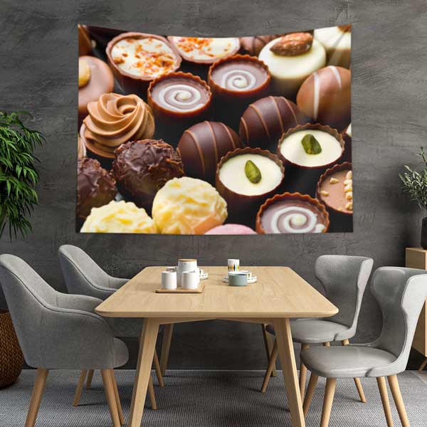 cafe-wall-tapestry-decor-12541-01 Çikolata Desenli Kafe Duvar Örtüsü Kumaş Baskı 12541