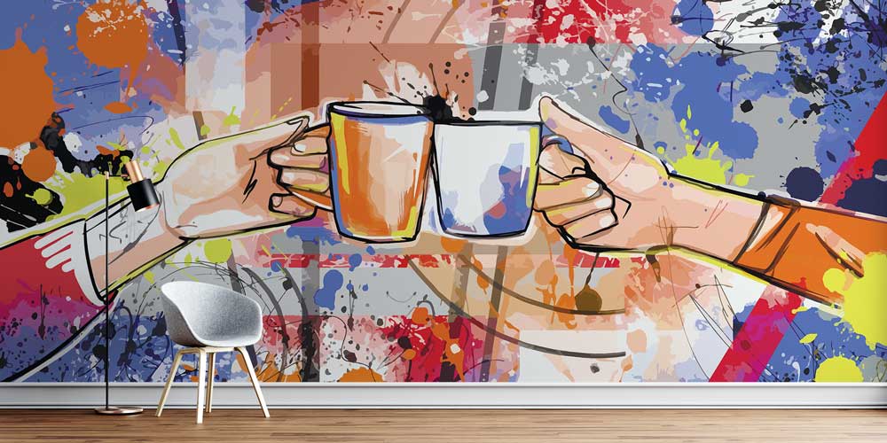 Sanatsal Kahve Kupası Çizimli Kafe Duvar Kağıdı 12362