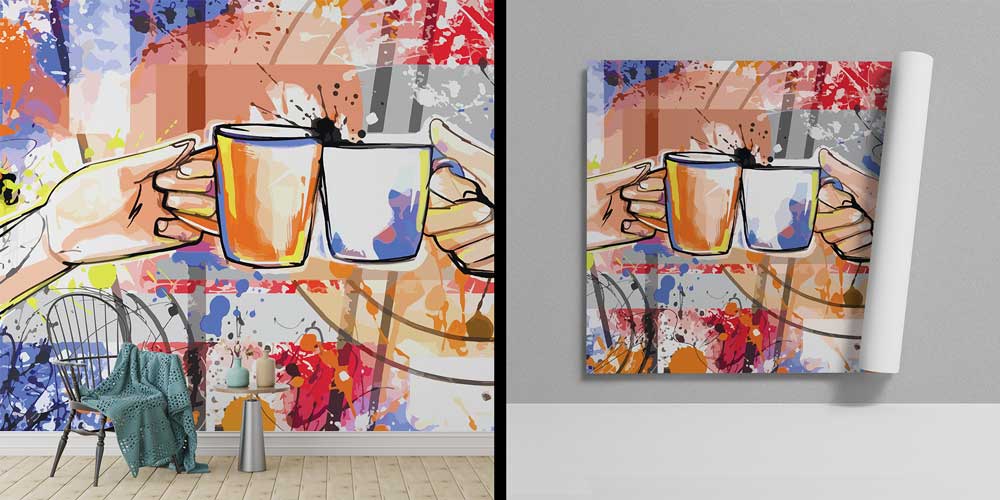 Sanatsal Kahve Kupası Çizimli Kafe Duvar Kağıdı 12362