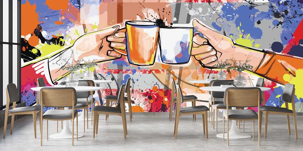 Sanatsal Kahve Kupası Çizimli Kafe Duvar Kağıdı 12362