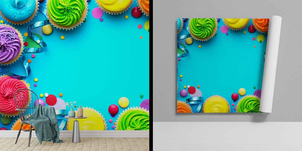 cafe-wallpaper-art-decor-12337-01 Renkli Cupcake Desenli Duvar Kağıdı 12337