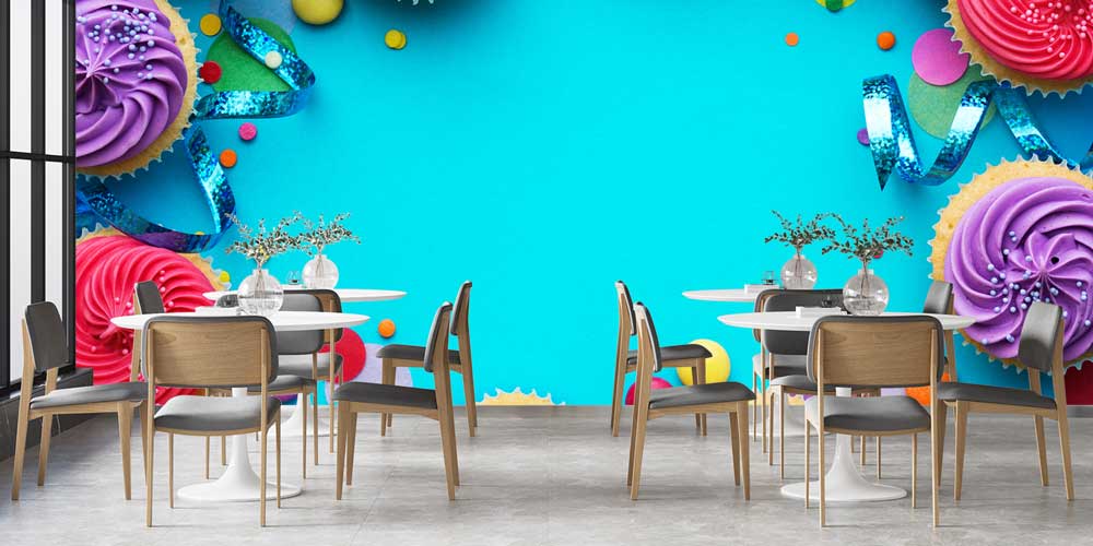 cafe-wallpaper-art-decor-12337-02 Renkli Cupcake Desenli Duvar Kağıdı 12337