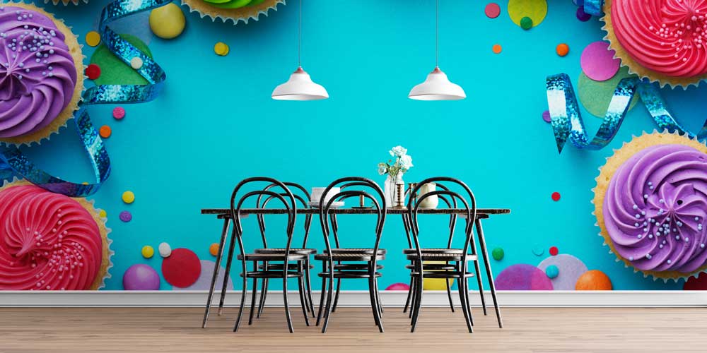 cafe-wallpaper-art-decor-12337-04 Renkli Cupcake Desenli Duvar Kağıdı 12337