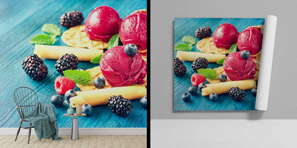 cafe-wallpaper-art-decor-12344-01 Dondurma ve Meyve Desenli Duvar Kağıdı 12344