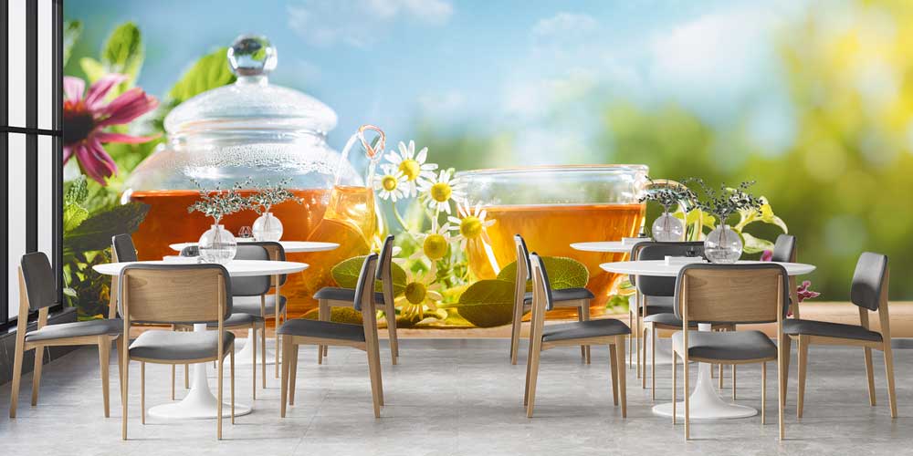 Papatya ve Bitki Çayı Desenli Kafe Duvar Kağıdı 12364