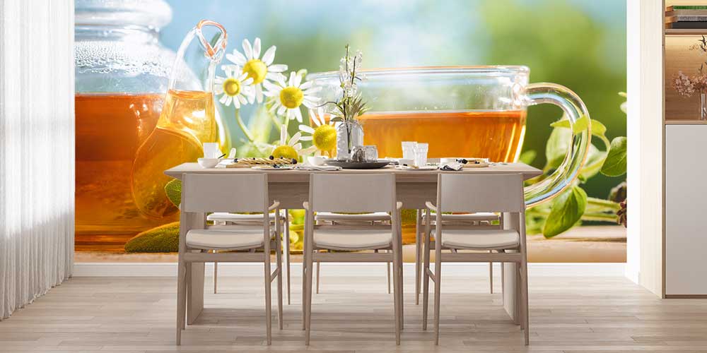 Papatya ve Bitki Çayı Desenli Kafe Duvar Kağıdı 12364