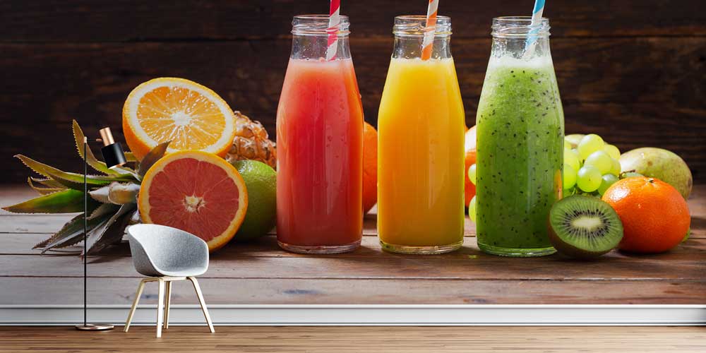 Renkli Meyve Suyu Şişeleri Desenli Kafe Duvar Kağıdı 12372