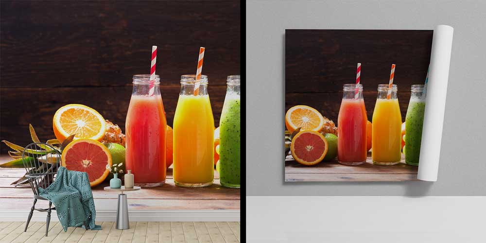 Renkli Meyve Suyu Şişeleri Desenli Kafe Duvar Kağıdı 12372