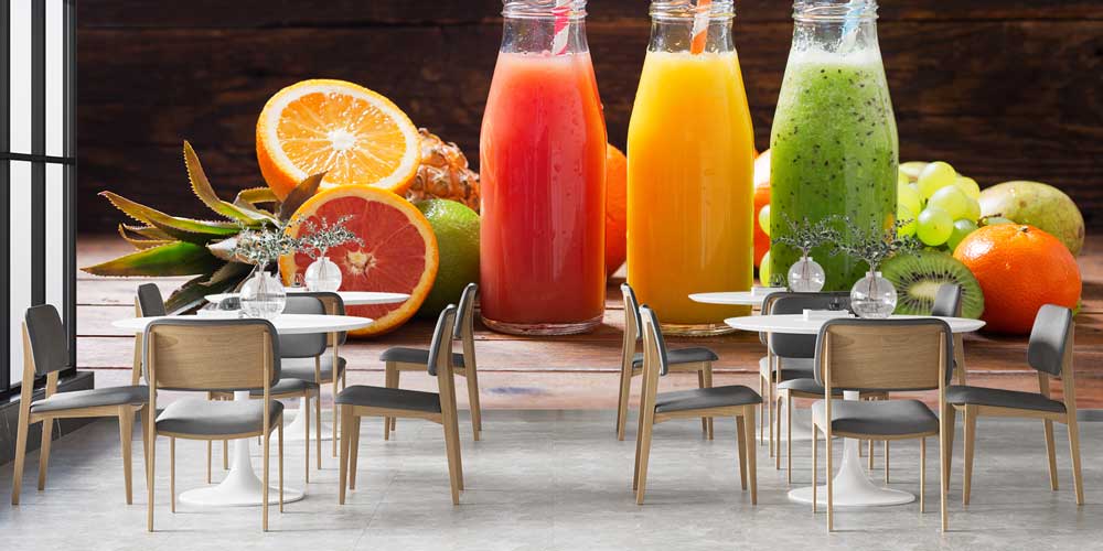 Renkli Meyve Suyu Şişeleri Desenli Kafe Duvar Kağıdı 12372