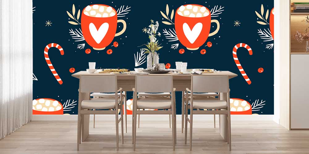 cafe-wallpaper-art-decor-12375-03 Kupa ve Şeker Kamışı Desenli Kafe Duvar Kağıdı 12375