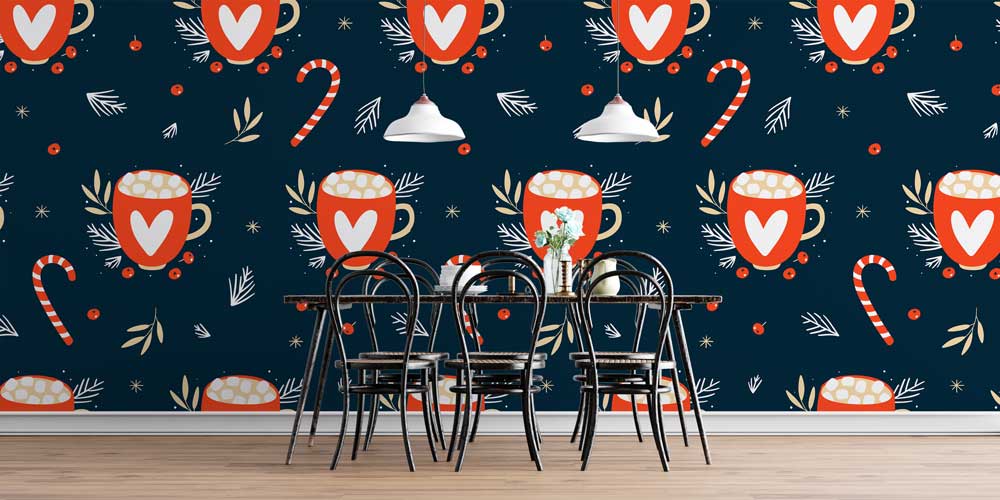 cafe-wallpaper-art-decor-12375-04 Kupa ve Şeker Kamışı Desenli Kafe Duvar Kağıdı 12375
