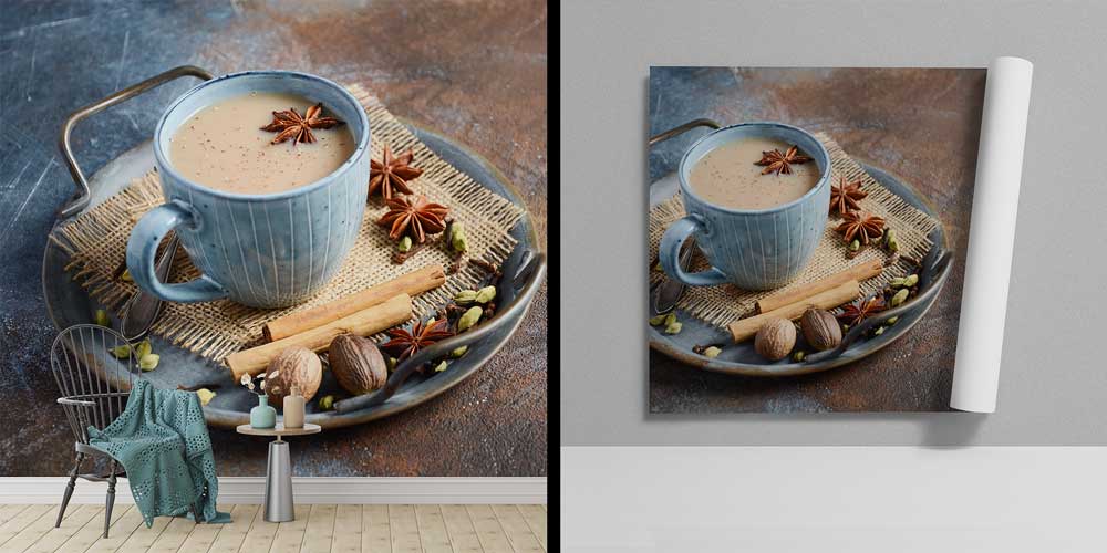 Baharatlı Chai Çay Fincanı Desenli Kafe Duvar Kağıdı 12356