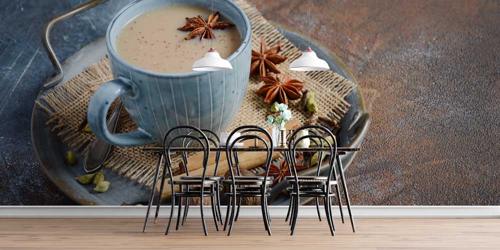 Baharatlı Chai Çay Fincanı Desenli Kafe Duvar Kağıdı 12356
